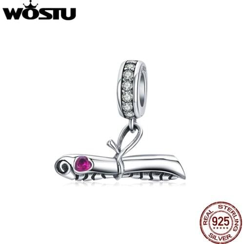 WOSTU Genuine 925 Sterling Silver Love Letter Beads Fit Original Bracelet CZ Charms PenBNnt Necklace Anniversary Jewelry BKC1428
