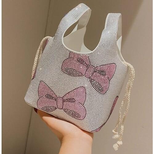 Bright Diamond Tote Bag Bow Bucket Bag 2021 Winter New High-quality PU Leather Womens Designer Handbag Luxury Brand Hand Bags