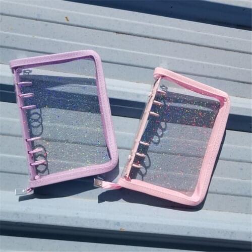 6 Hole Zipper PVC Notebook Diary Binder Ring Clips Notebook Loose-Leaf Notebook Cover Office A5 A6 Planner Korean Stationery