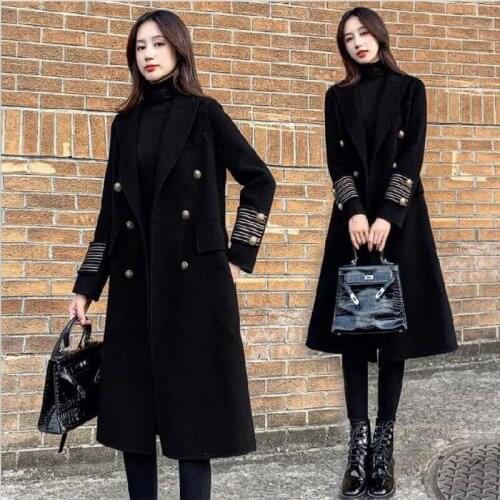 New Fashion Long Wool Jacket Women 2021 Spring Womens Jackets And Coats Outerwear Black England Style Coat Female