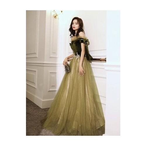 Luxury olive green beading bowknot shoulder long dress beading medieval Renaissance Victoria dress gown/EVENT