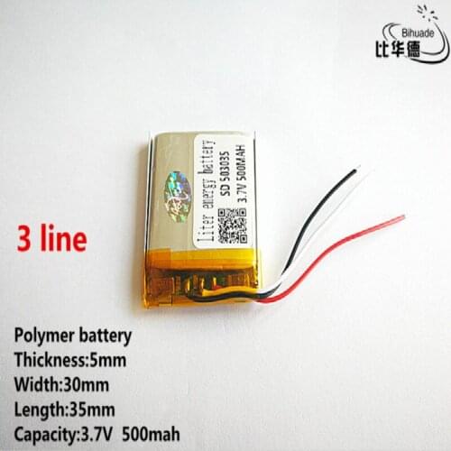 10pcs/lot 3 line Good Qulity 3.7V,500mAH,503035 Polymer lithium ion / Li-ion battery for TOY,POWER BANK,GPS,mp3,mp4