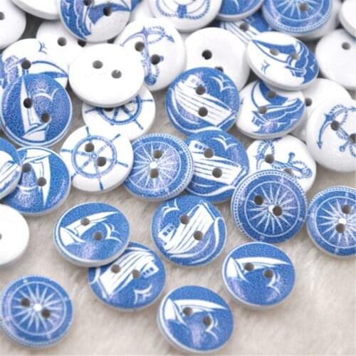 100pcs Rudder Anchor Wood Buttons 15mm Sewing Craft Mix Lots WB265