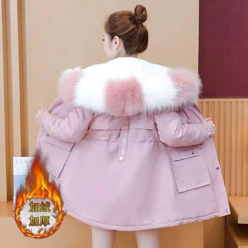 2021New Winter Women Jacket Parkas Female Korean Version Loose Mid Long Thicken Plus Fleece Cotton Clothes Plus Size Ladies Tops