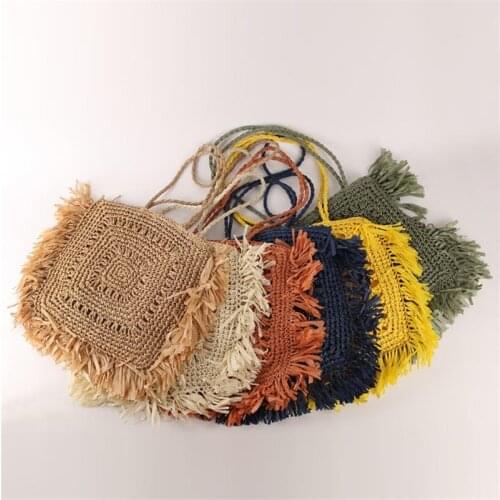35x35CM 2020Ins Day Style Single Shoulder Beach Large-capacity Tassel Tote Bag Hand-woven Straw Bag Women a7308