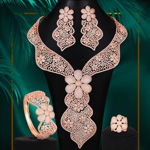 4PCS Big Fashion Luxury Tassel Drop Jewelry Set african For Women Wedding African Cubic Zirconia Dubai Bridal Jewelry 2020