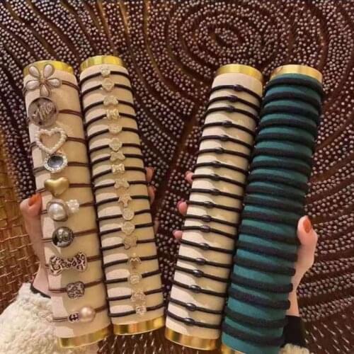 60PCS/Pack Black Retro Metal Hair Bands Elastic Rubber Band Ponytail Holder Vintage Headbands Hair Accessories