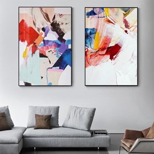 Abstract Warm Color Canvas Painting Red Blue Posters High Quality Prints Wall Art Pictures for Living Room Fashion Nordic Decor