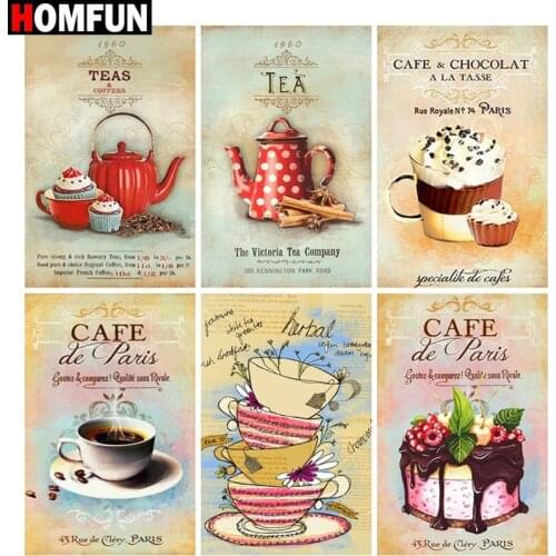 HOMFUN Full Square/Round Drill 5D DIY Diamond Painting "Tea coffee theme" Embroidery Cross Stitch 5D Home Decor Gift