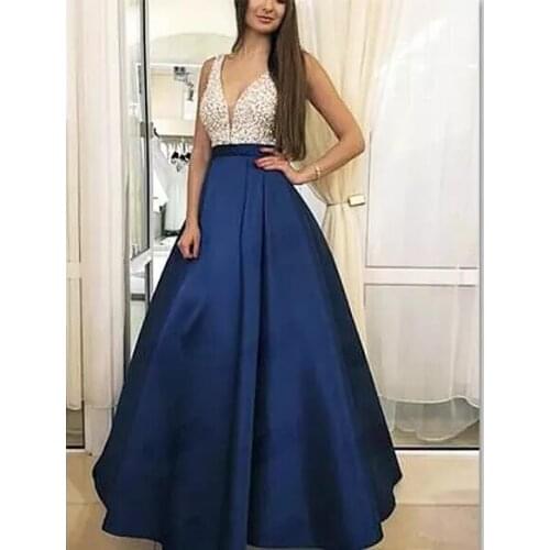 Angelsbridep Deep V-Neck Long Evening Party Dresses Vestidos De Festa Sparkly Beaded Abendkleider Formal Prom Dresses Hot Sale