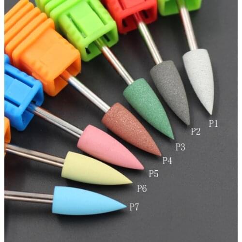 ASWEINA 1Pcs Cuspidal Head 7 Colors Rubber&Silicon Carbide Nail Buffer Electric Manicure Machine Nail Drill Accessories Tools