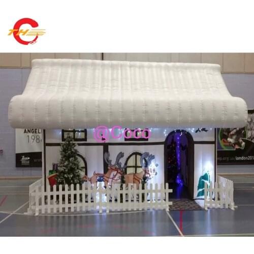 Free air ship to door!4x3m Christmas Decoration Inflatable Santa House LED light Inflatable Grotto House Tent for Xmas Party