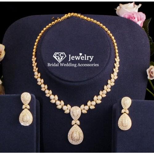 CC Bridal Jewelry Sets S925 Sliver Wedding Accessories for Women Drop Earring Necklace Set Luxury Jewellery Pageant Bijoux T0114