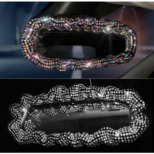Car Rearview Mirror Cover Shiny Car Interior Accessories For Women Bling Rhinestone Rear View Mirror Crystal Diamond Decoration