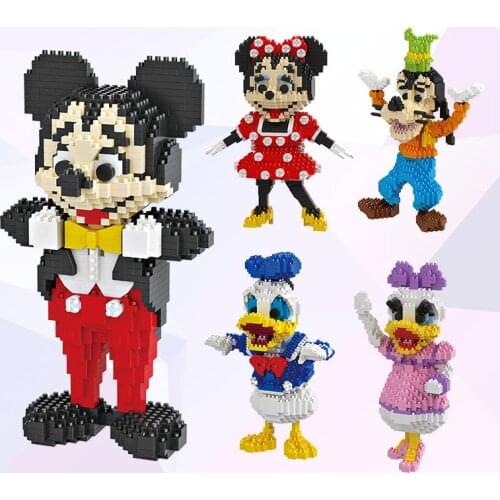 Disney Kawaii Duck Mickey Minnie Blocks Cartoon Model Diy Building Bricks Auction Figures Dona Model Kids Toys Anime Girls Gifts