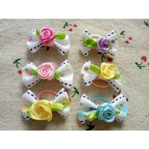 Handmade Designer Cat and Dog Accessories Grooming Rose Cute Ribbon Hair Bow Poodle pet Bow accessories pet suppy 50pcs