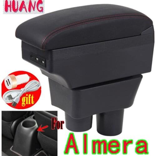 For Nissan almera Armrests box central storage box Retrofit parts Car Armrest with USB Easy to install