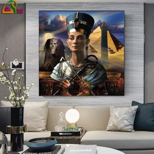 Egypt Art Woman Sunset Diamond Mosaic Cleopatra Full Square Diamond Embroidery 5d Diy Diamond Painting Gold Pyramid Girl