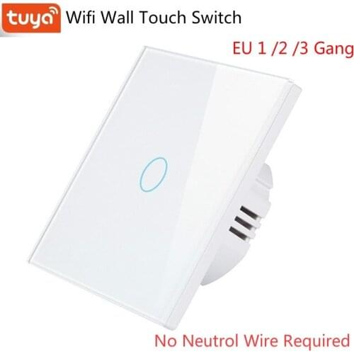 EU 1/2/3 Gang Tuya Wifi Smart switch Single Fire Wire No Neutral Wire Switch Wifi Wall Light Switch Touch Panel RF 433MHz Remote