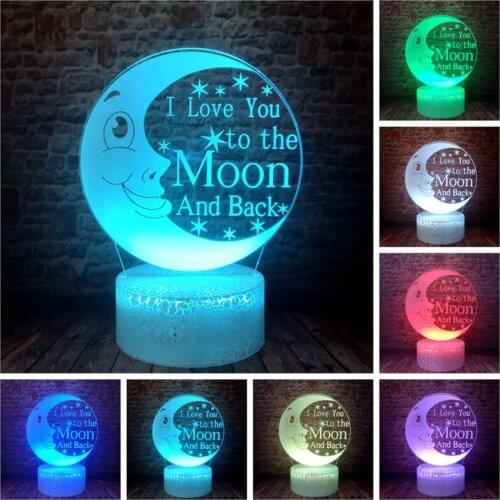 Romantic 3D Illusion LED Desk Nightlight Colourful Sleeping Light Flash I love you to the moon and back Model Toys