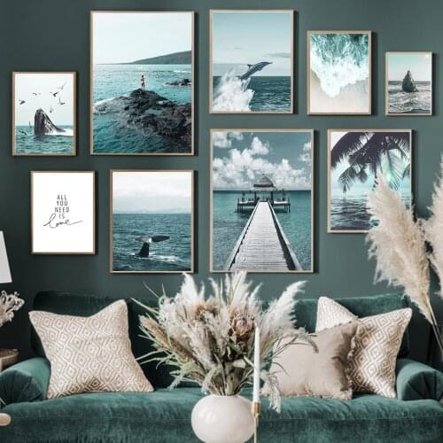 Dolphin Beach Bridge Palm Sea landscape Wall Art Canvas Painting Nordic Posters And Prints Wall Pictures For Living Room Decor