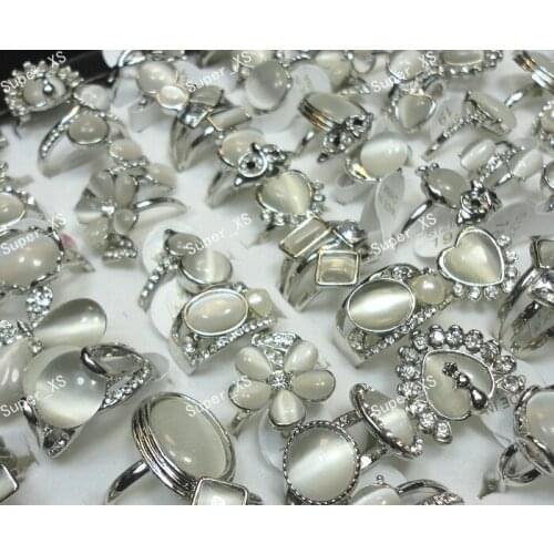 100pcs Wholesale Jewelry ring lots New Natural Cat eye stone Rhinestones Women Girls silver Plated Rings Free shipping RL297
