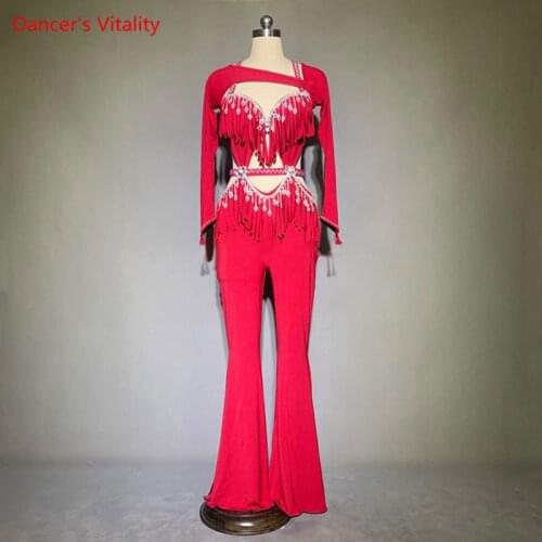 Belly Dance Jumpsuit Tassel Rompers Performance Clothes Profession Custom Female Adult Child Elegant Competition Clothing