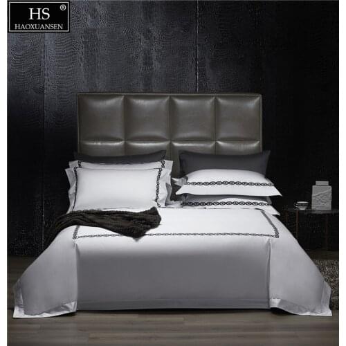 White Fabric Embroidery Wavy Floret Border Pure Cotton 4Pieces Bedding Set Queen King Size Quilt/Duvet Cover Pillowcase Bedsheet