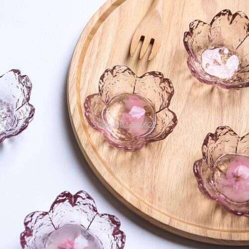 Creative Cherry Blossoms Glass Sauce Dish Pink Originality Vinegar Yogurt Fruit Dessert Salad Bowl Tableware Decoration 1pcs