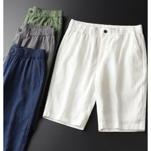 Summer New Thin 100% Linen Casual Hight Quality Solid Color Slim Fashion White Men Shorts Plus Size M-4XL