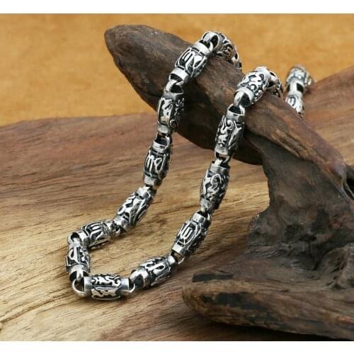 Fashion S925 Sterling Silver Retro Thai Silver Vintage Style Custom Made Cylindrical Bamboo Necklace Men And Women