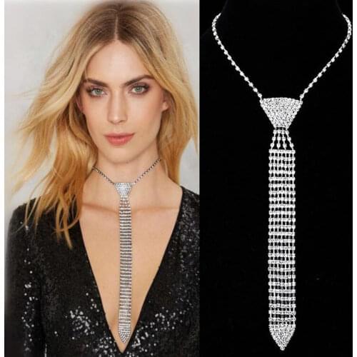 Fashionable and exquisite womens necktie Necklace glittering Rhinestone Long Necklace womens wedding party accessories