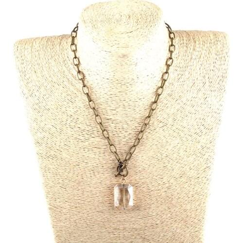 MOODPC Fashion Bohemian Tribal Jewelry Black Gun/Antique bronze Chain Rectangle Crystal Chokers Necklace