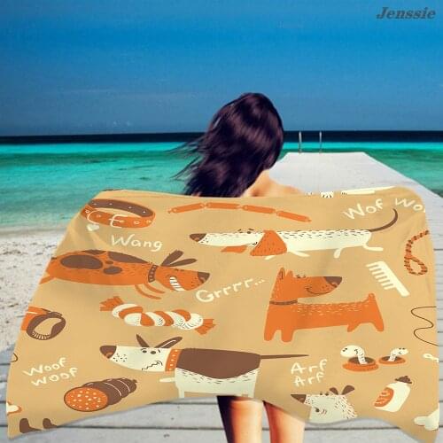 Cartoon Pet Dog Cat Beach Towels Summer Yoga Mat Full Screen Funny Dachshund Shower Towels Funny Animals Towels For Kids Adult