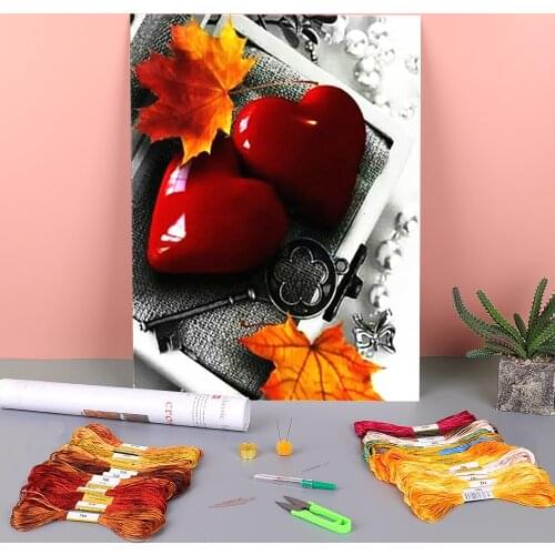 Rose Flower Printed Fabric 11CT Cross-Stitch Set DIY Embroidery DMC Threads Handiwork Knitting Handmade Craft Home Design