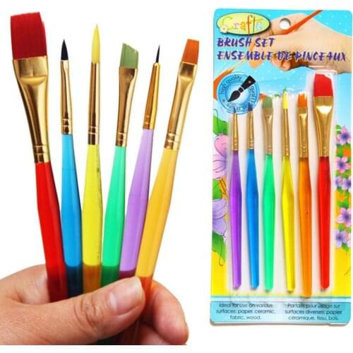 6pcs/lot New Nylon Handle Paint Brush Set for Kids Watercolor Gouache Drawing Painting Art Supplies Nail Brush