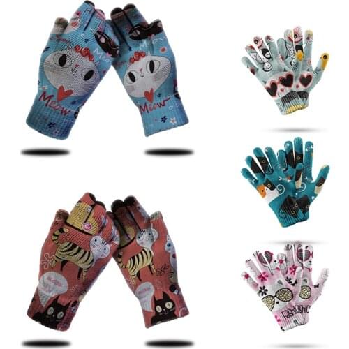 New Fashion Cat Touch Screen Knitted Gloves Ladies Animal Cute Cartoon Mittens Sports Leisure Mens Riding Gloves Connect finger