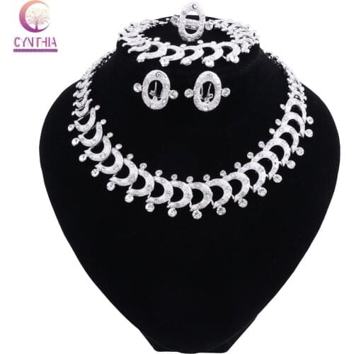New Fashion African Women Gold Color Wedding Jewelry Sets Dubai Vintage Crystal Necklaces Bracelet Ring Earrings Jewellery