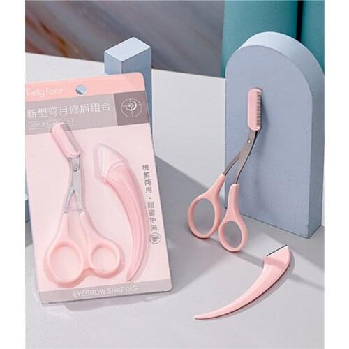 New Crescent Eyebrow Trimmer Set Scissor Attached with Small Comb Micro Distance Razor E410