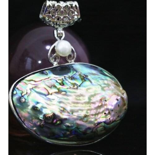 Wholesale price charms natural large abalone shell 43*50mm oval shape pendant pearl beads flatback elegant jewelry finding B1116