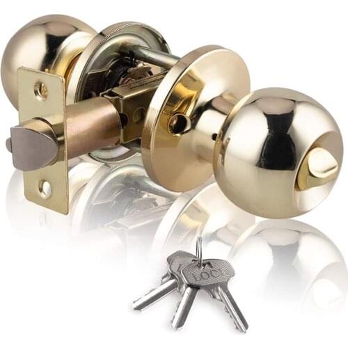 Polished Brass Door knobs with Lock and Key Interior Bedroom Door Lock with Key Privacy Ball Door Lock Adjustable Latch