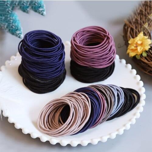 100Pcs/box High Quality Mixed color Elastic Rubber Band children Adult Hair Rings Headwear Polyester Soft Hair Bands Accessories