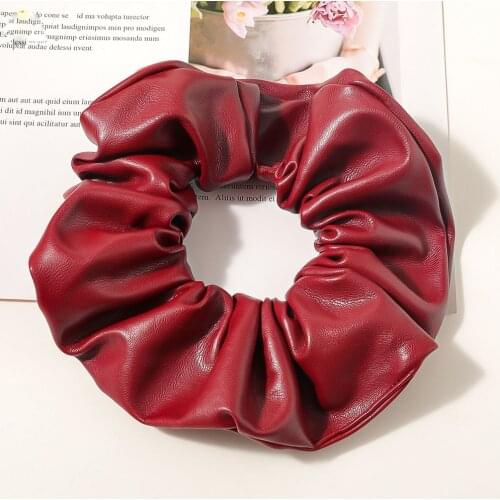 Fashion Leather Scrunchies Solid Red Rubber Bands For Women Girls Elastic Hair Bands Ponytail Hold Hair Accessories PU Scrunchie
