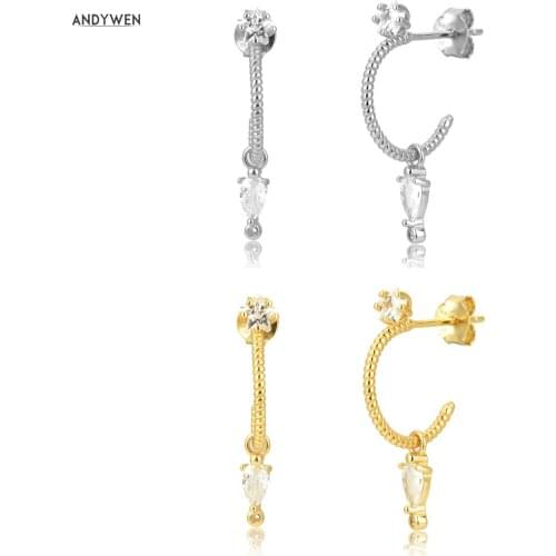 ANDYWEN 925 Sterling Silver Gold 11mm Circle Drop Earring 3*5mm Ovals Piercing Ohrringe Pendiente Earring Jewelry Rock Punk