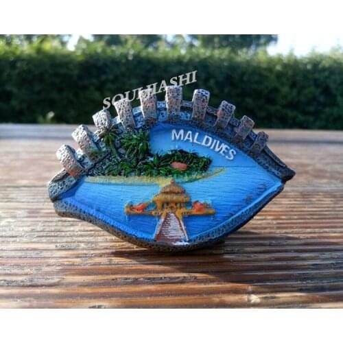 Maldives travel souvenir resin landscape water house eye shell refrigerator sticker message post