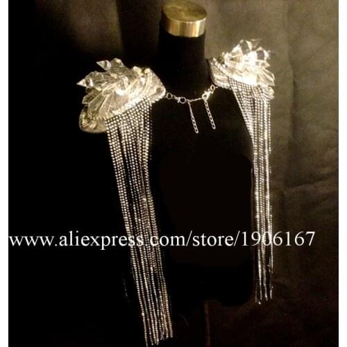 Led Luminous Women Shoulder Vest Ballroom Women Costume Dancing Nightclub Party Stage Fringed Epaulets Dress Clothes