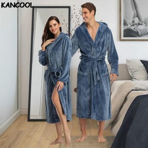 Couple Thick Flannel Hooded Bathrobe Autumn And Winter Sleepwear Long Sleeve Robe For Women Men Comfort Home Wear Service 2021