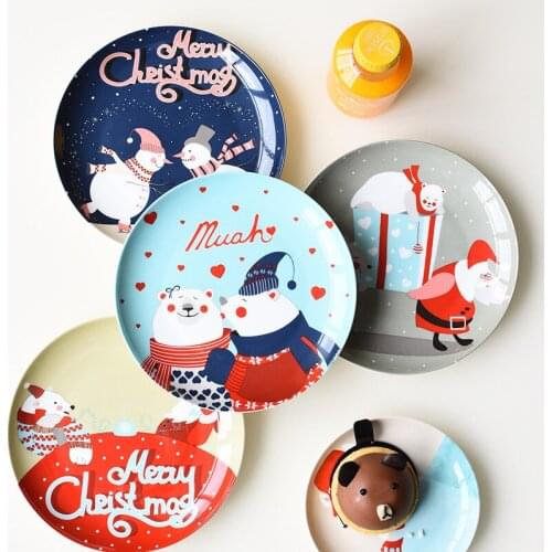 Dinner Plates Dishes 8-inch Ceramic Cartoon Hand-painted Steak Fruit Dish Bone China Western Dinner Plate Christmas Newyear Gift