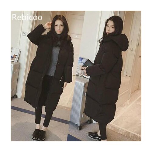 Female Coat Over The Knee Long Thick Padded Hat Coat Cotton Coat Female Student Jacket Winter Jacket Women thick Coat