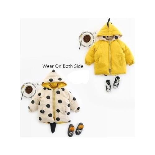 Winter Jacket For Boys Fashion Dot Wear On Both Side Girls Winter Coat Zipper Hooded Baby Outwear Kids Clothing Down Jacket 2-4T